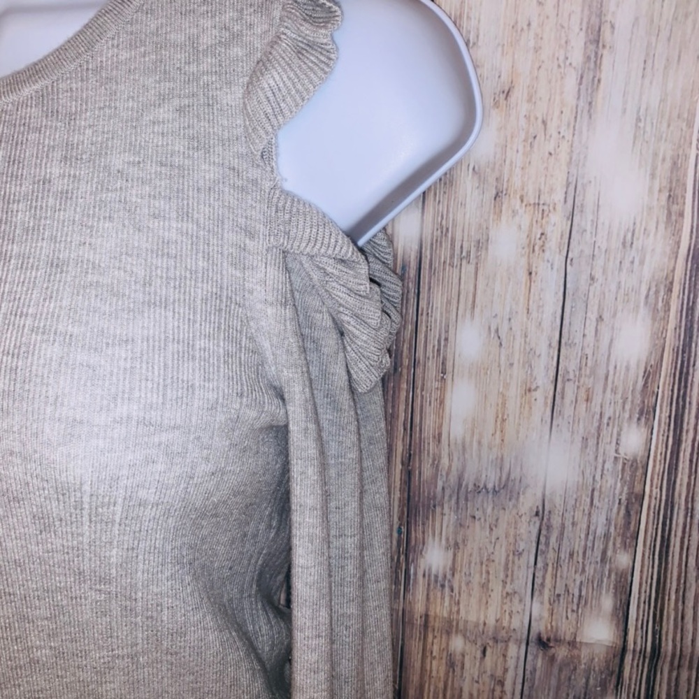 WHBM Light Grey Ruffles Cold Shoulder Sweater - Picture 3 of 8